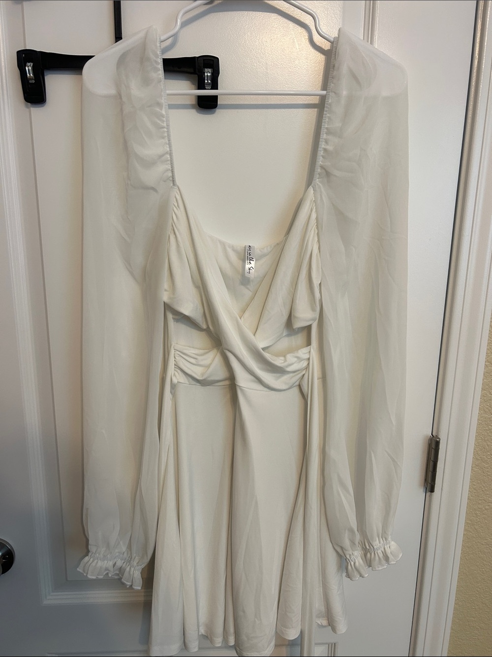 Lucy in the Sky Cream Long-Sleeve Mini Dress with Sheer Sleeves